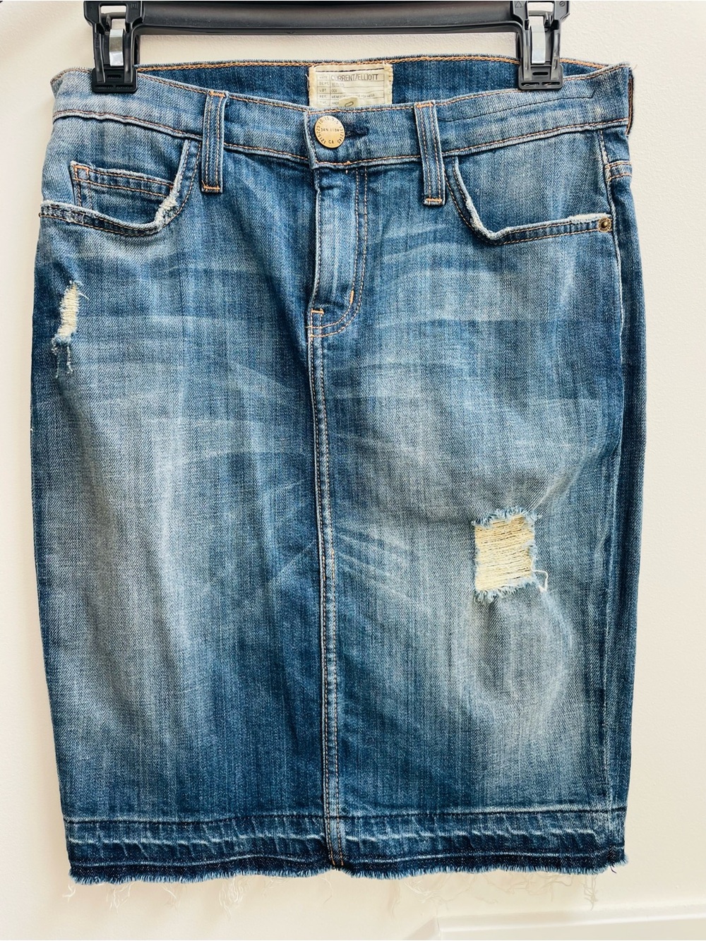 Current/Elliott Medium Blue Distressed denim pencil skirt